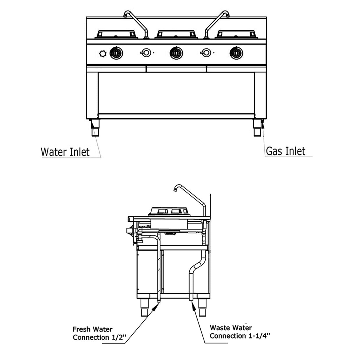Gasli Wok January - 45 kW - 3 -eyed - 2 mini -water column