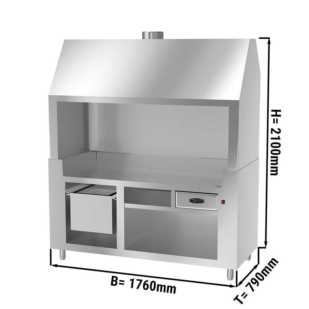 Intermediate bench for wood coal grill - Stainless Steel - 1.8 m