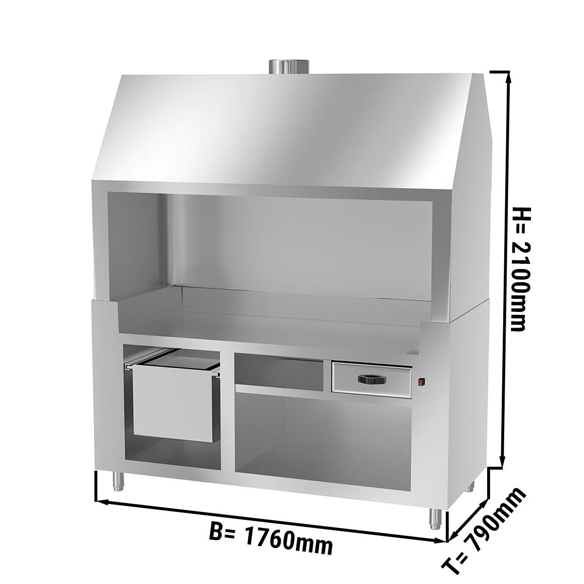 Intermediate bench for wood coal grill - Stainless Steel - 1.8 m