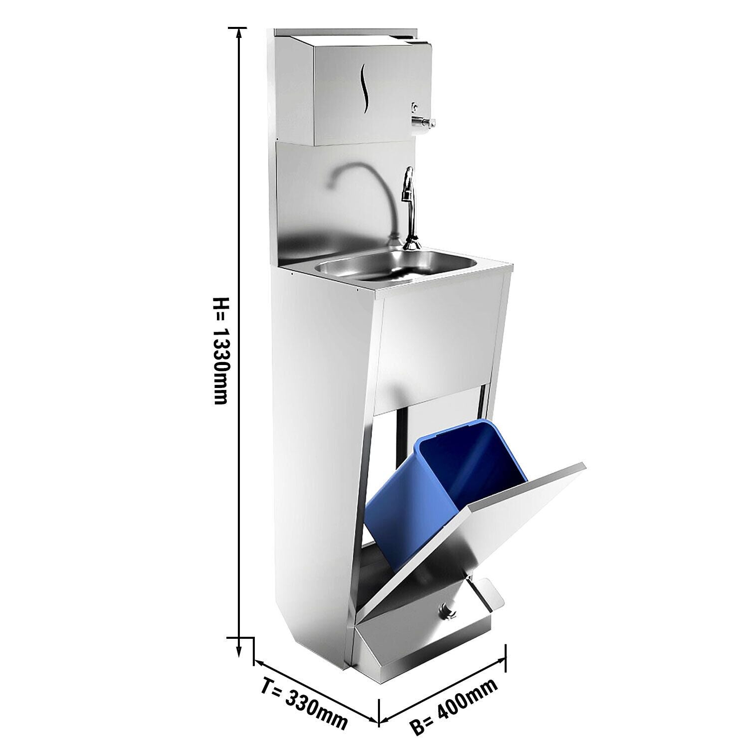 Sink | Washing Station - Stainless Steel - Foot Control, Paper and Soapluk