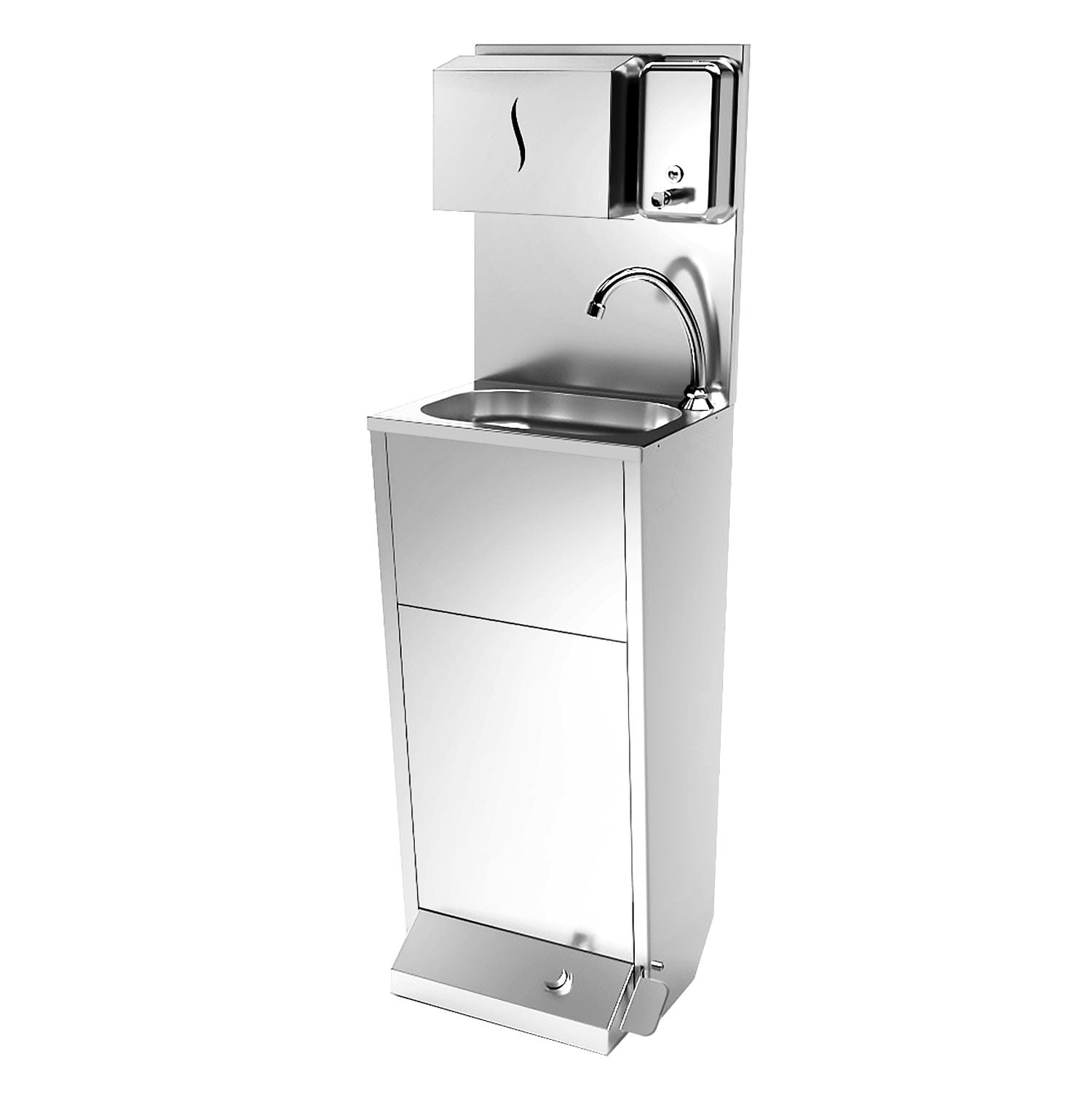 Sink | Washing Station - Stainless Steel - Foot Control, Paper and Soapluk
