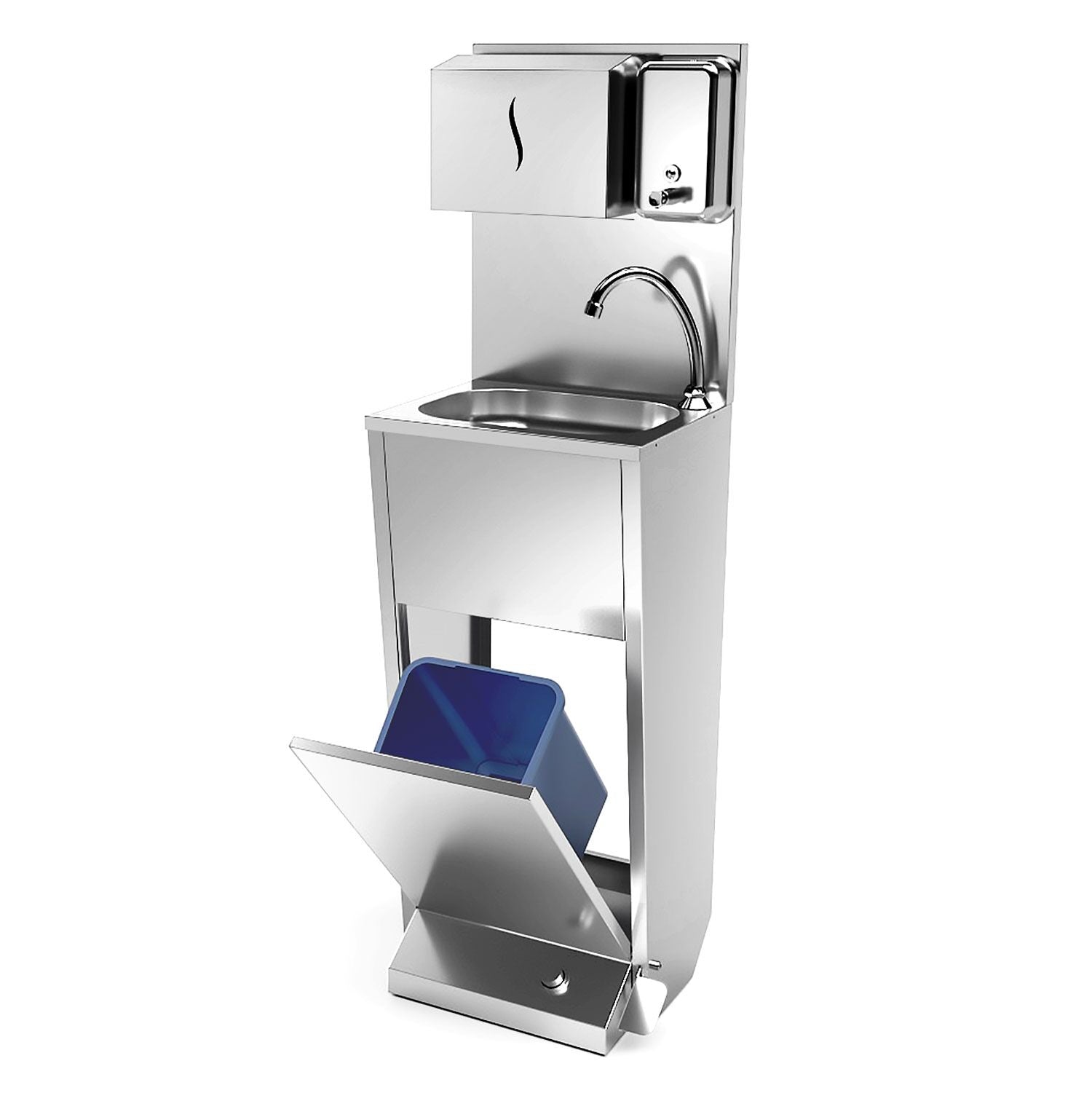 Sink | Washing Station - Stainless Steel - Foot Control, Paper and Soapluk