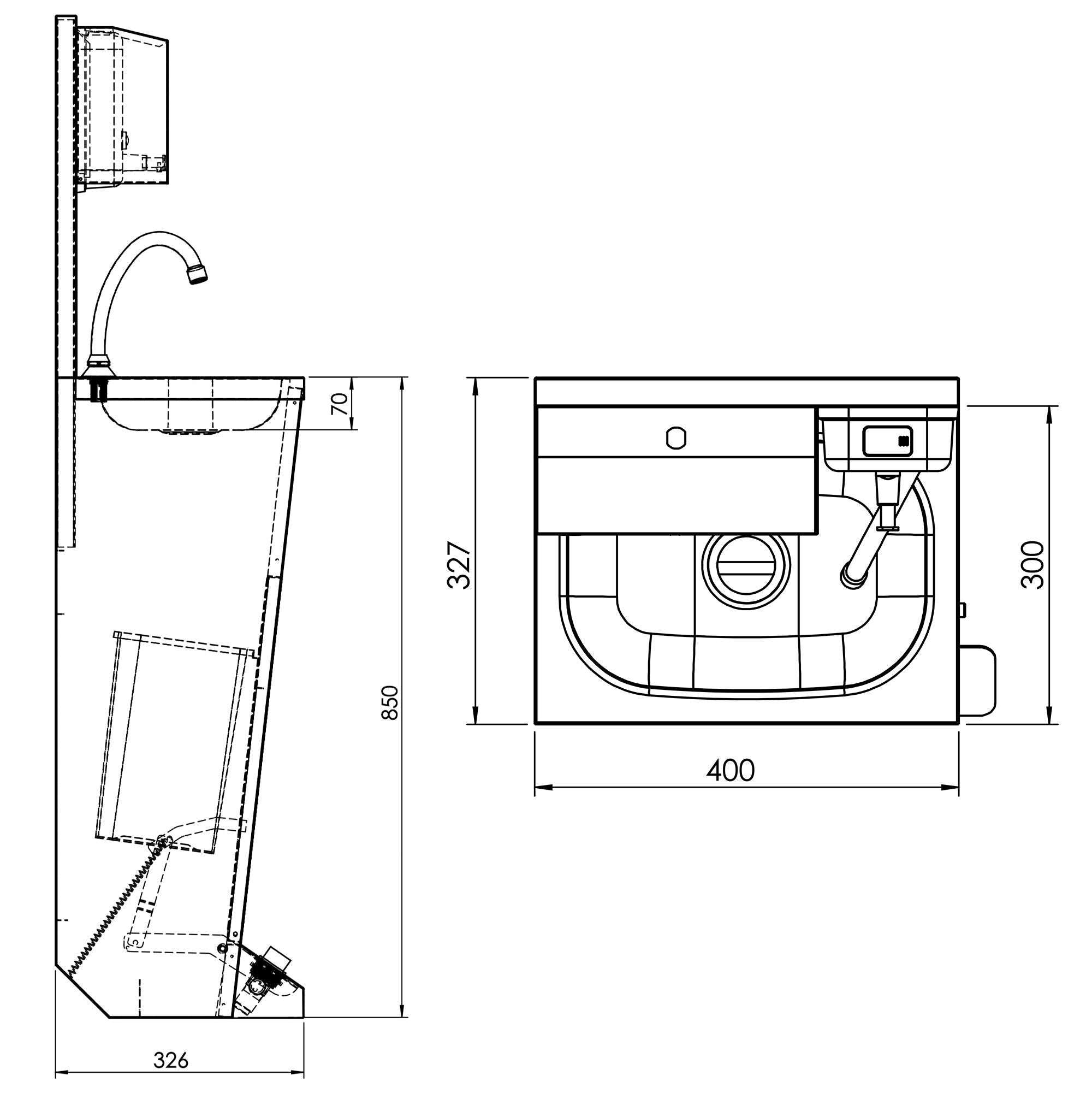 Sink | Washing Station - Stainless Steel - Foot Control, Paper and Soapluk