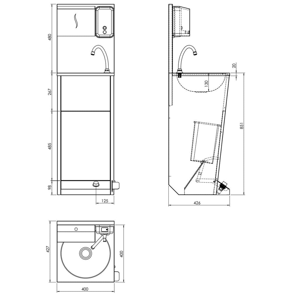Foot -controlled, napkin and soap Dispenseli Stainless Steel Sink - Washing Station