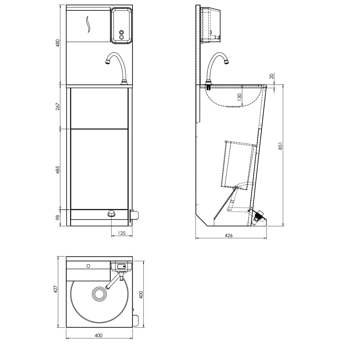 Foot -controlled, napkin and soap Dispenseli Stainless Steel Sink - Washing Station