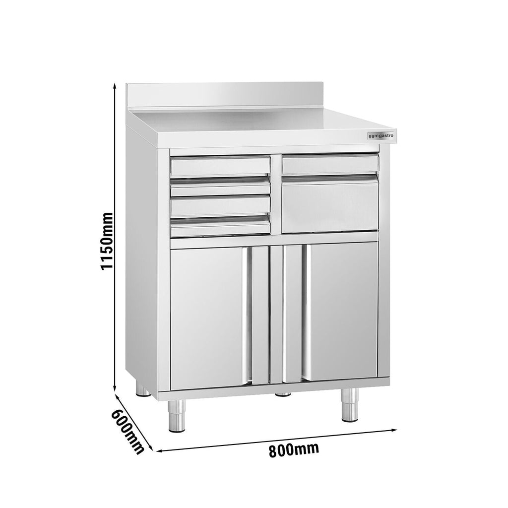 Working counter with cupboard - for the coffee machine - 800x600mm - Telve bucket, 2 drawers, 2 doors & backs