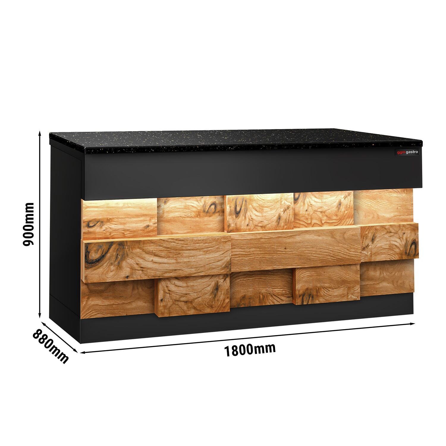 Case Counter Toronto - 1800mm - Wooden Front Panel - Black Granite Working Call