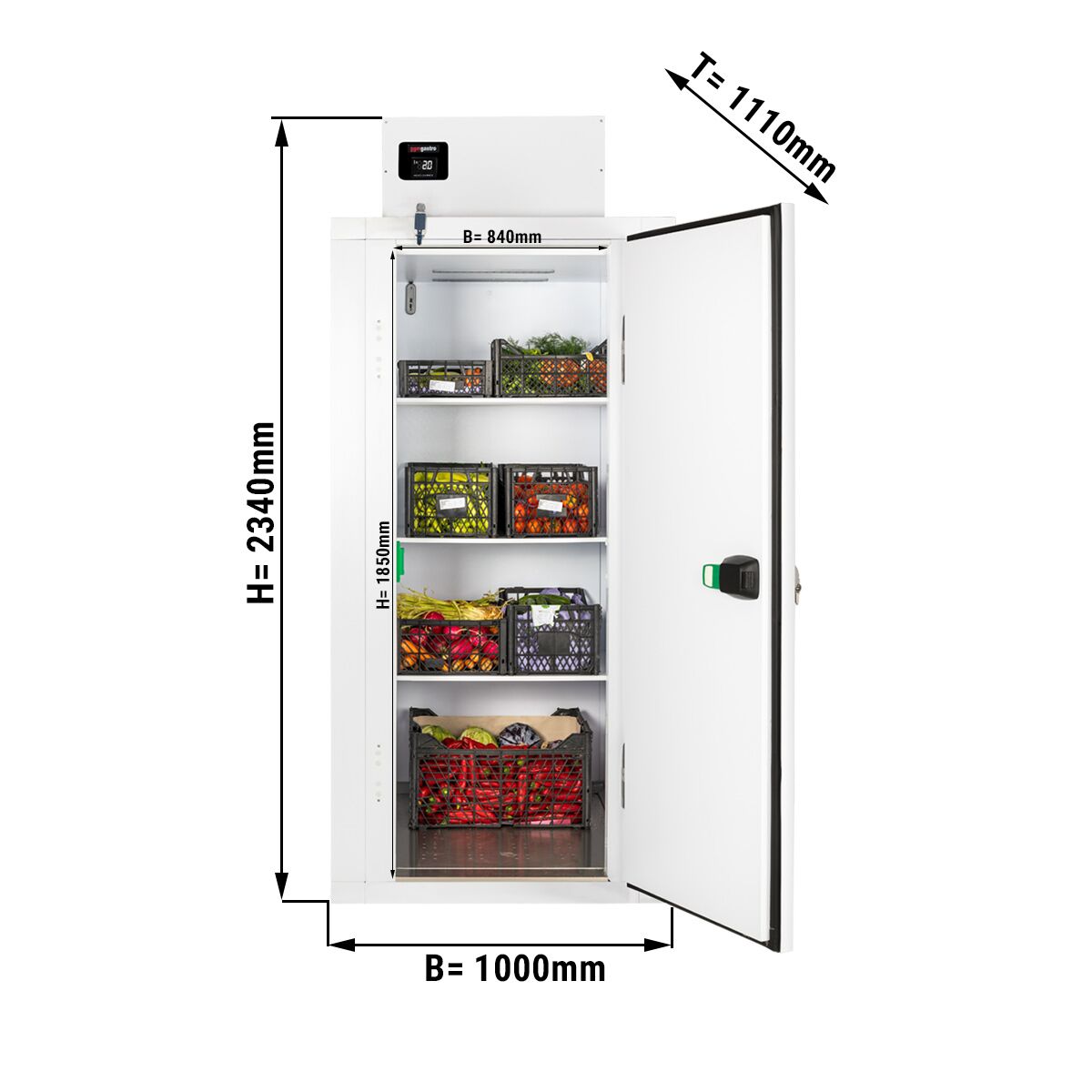 Compact cold room - 1000x1100mm - 1,59m³ - 3 shelves
