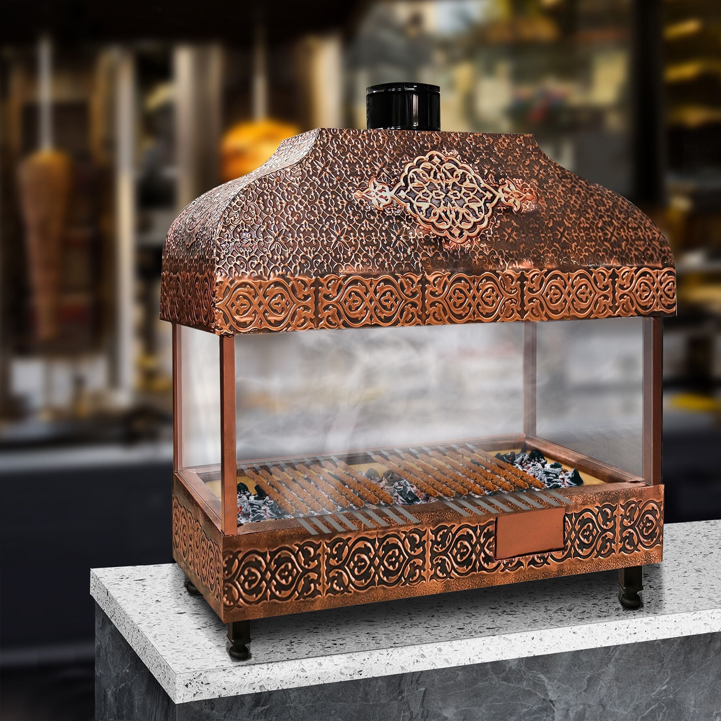 Wood Coal Copper Grill -1000mm - Glass