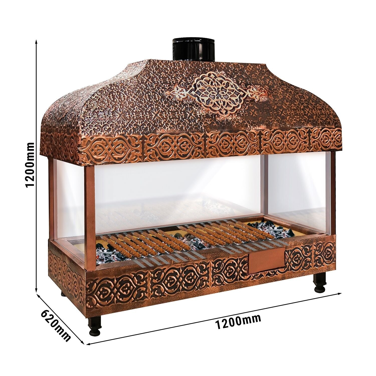 Wood Coal Copper Grill - 1200mm - Glass