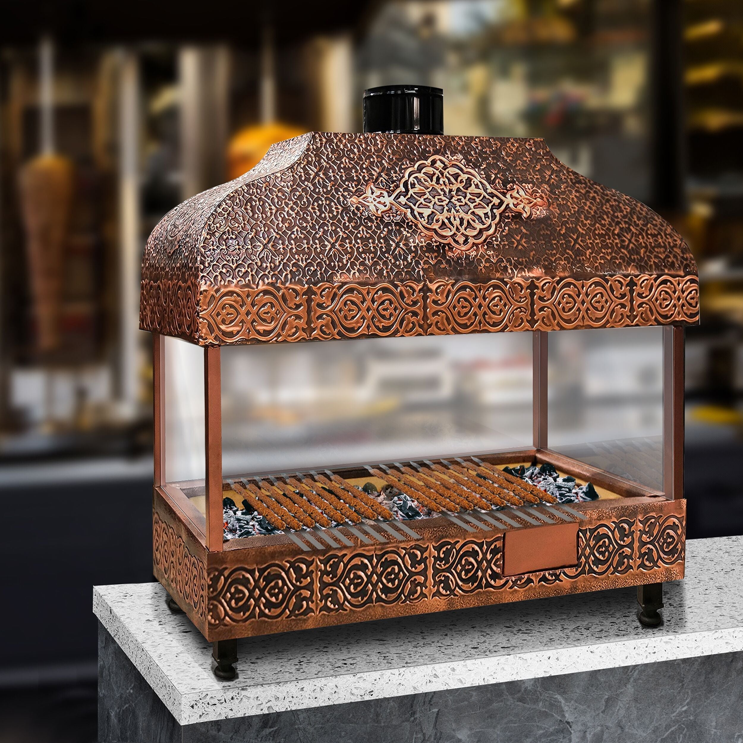 Wood Coal Copper Grill - 1200mm - Glass
