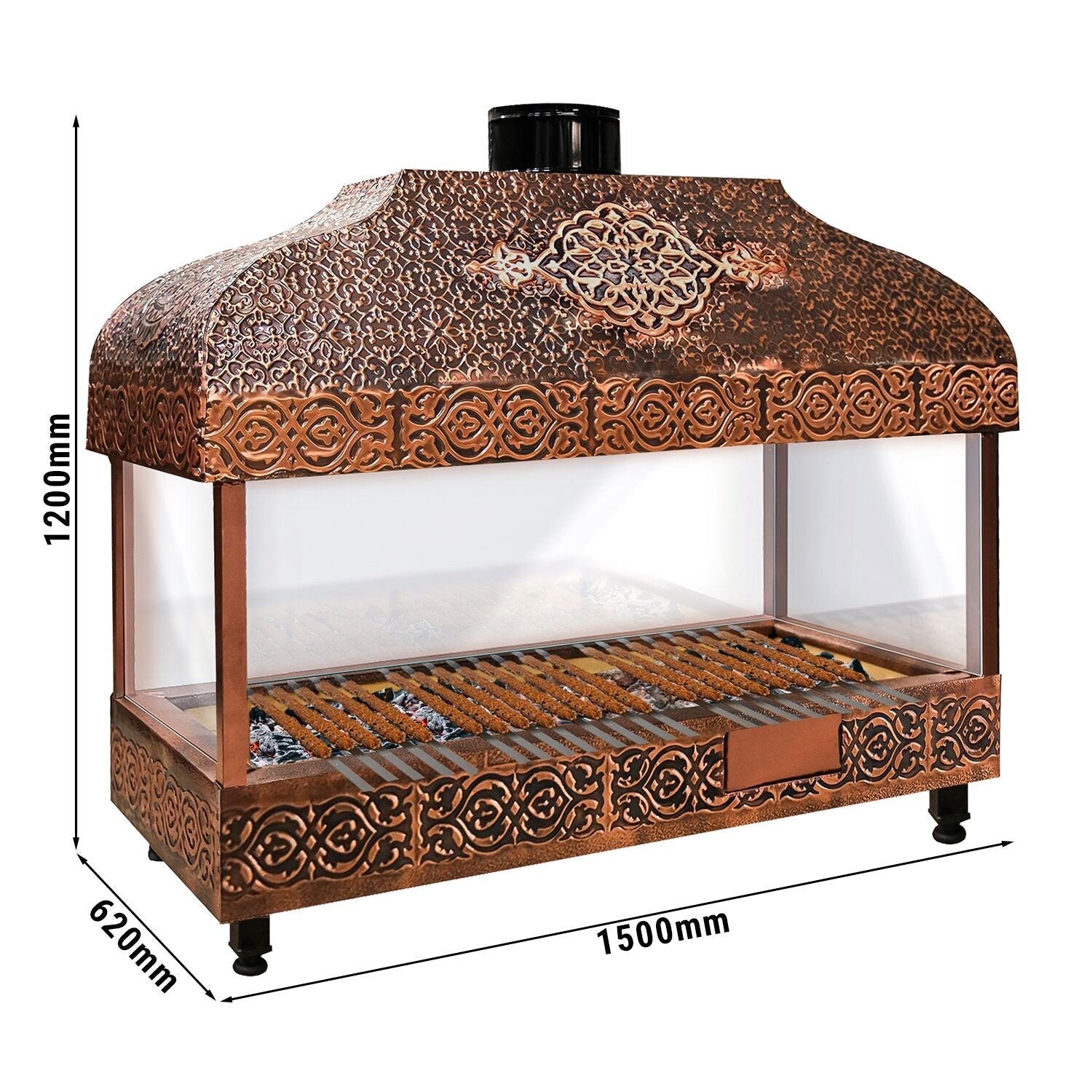 Wood Coal Copper Grill - 1500mm - Glass