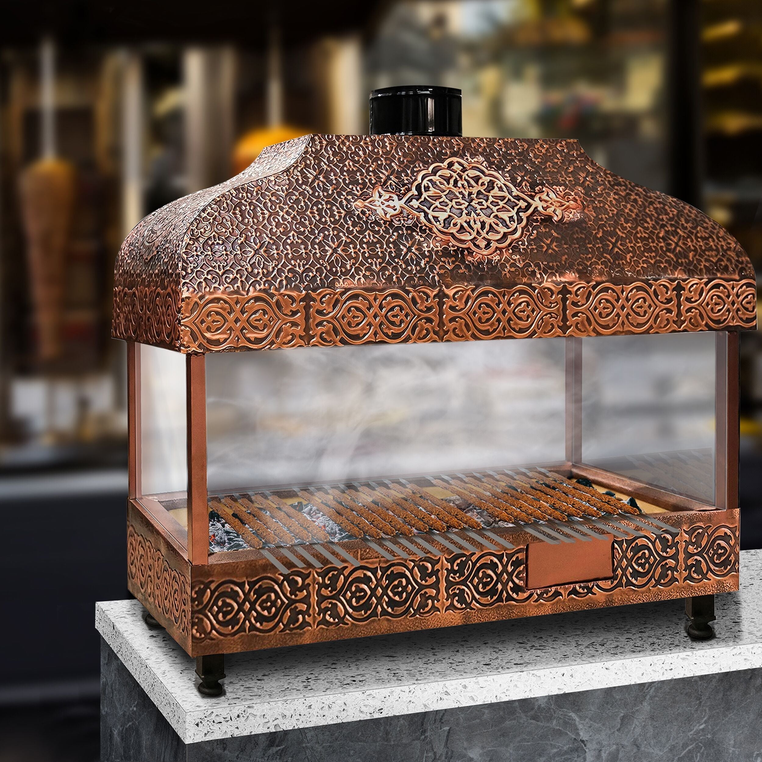 Wood Coal Copper Grill - 1500mm - Glass