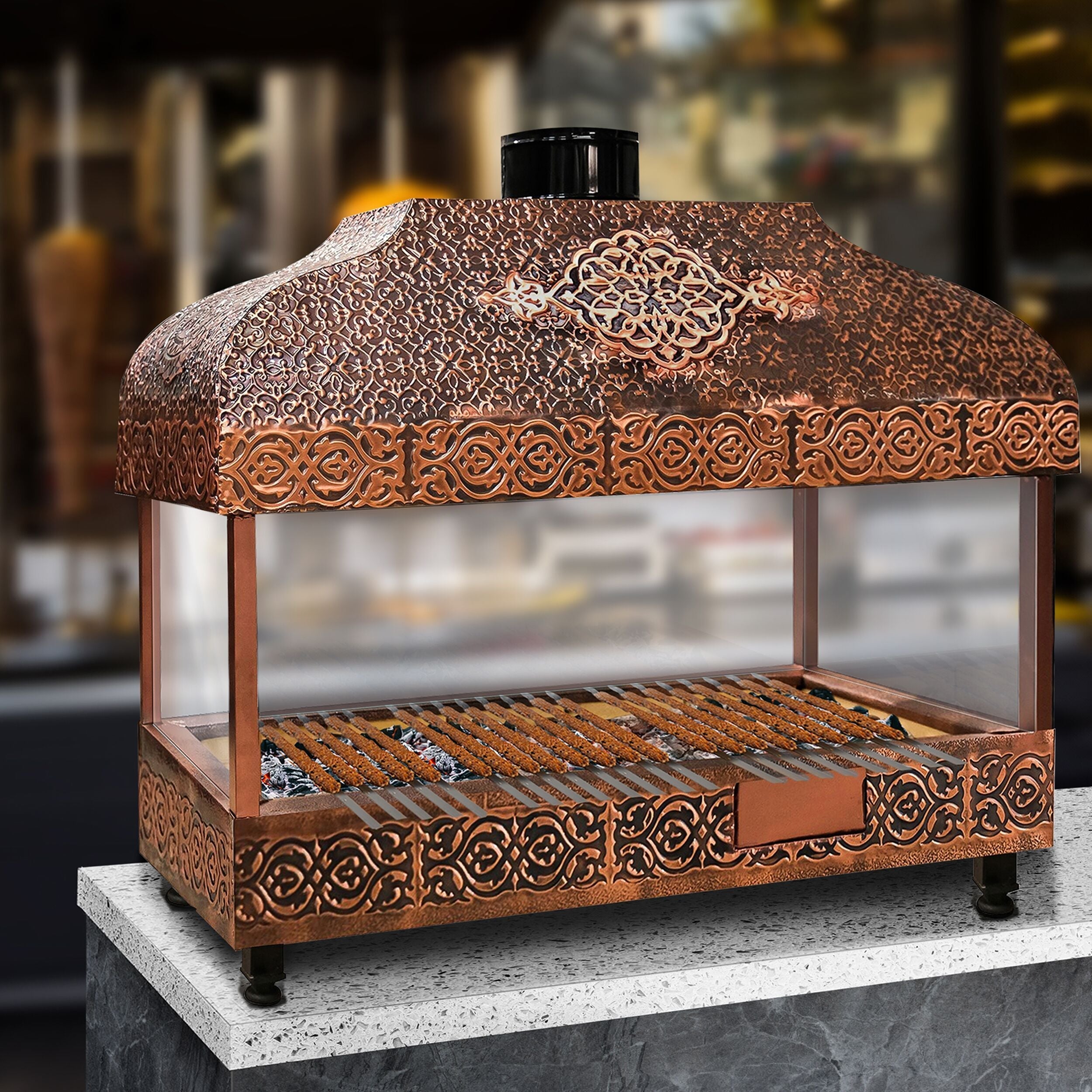 Wood Coal Copper Grill - 2000mm - Glass