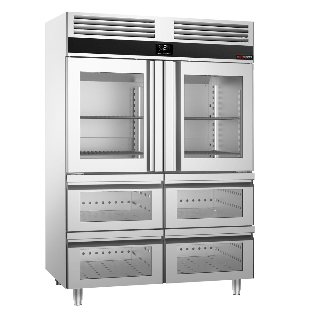 Refrigerator Premium - GN 2/1 - 1400 liters - 2 half glass doors & 4 glass drawers