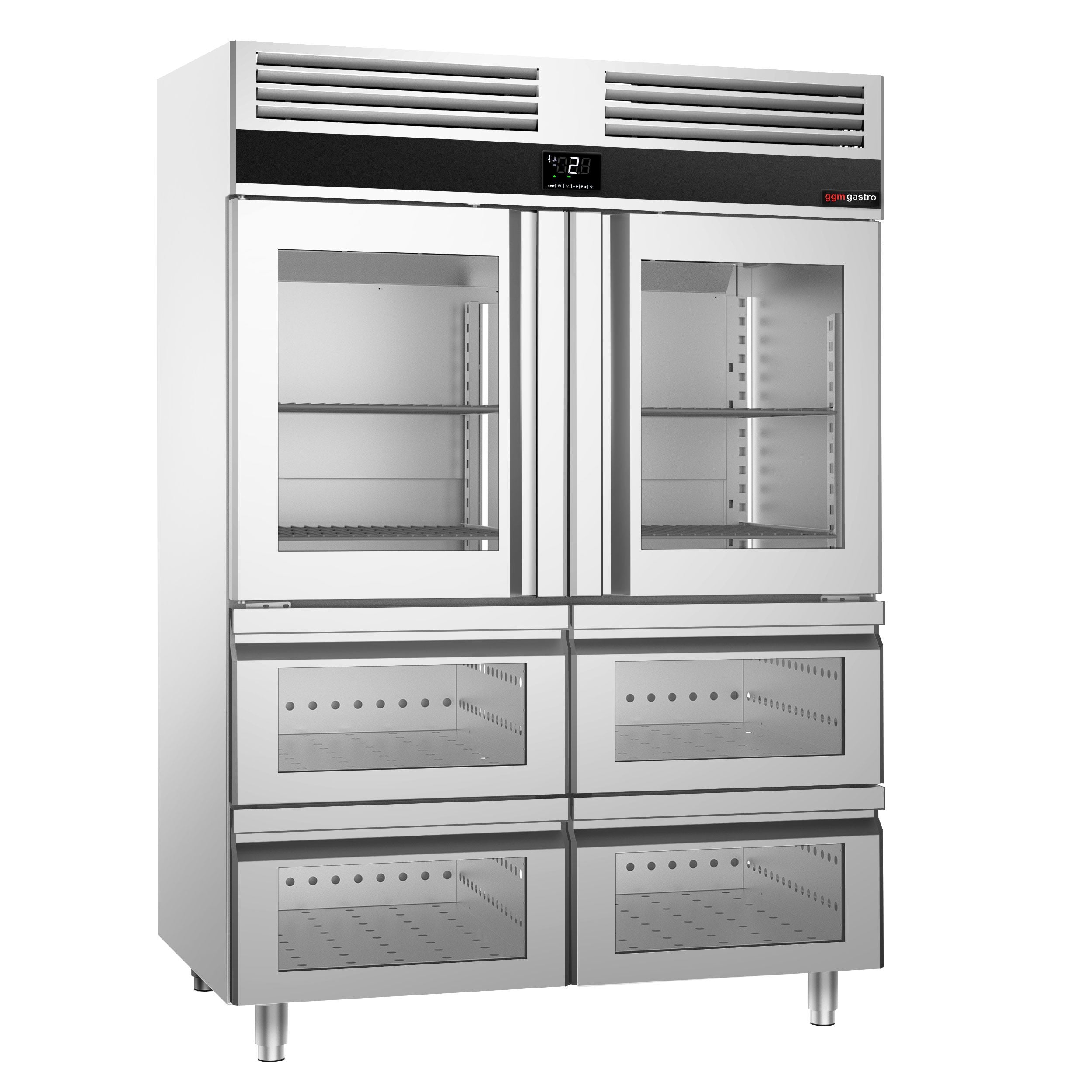 Refrigerator Premium - GN 2/1 - 1400 liters - 2 half glass doors & 4 glass drawers