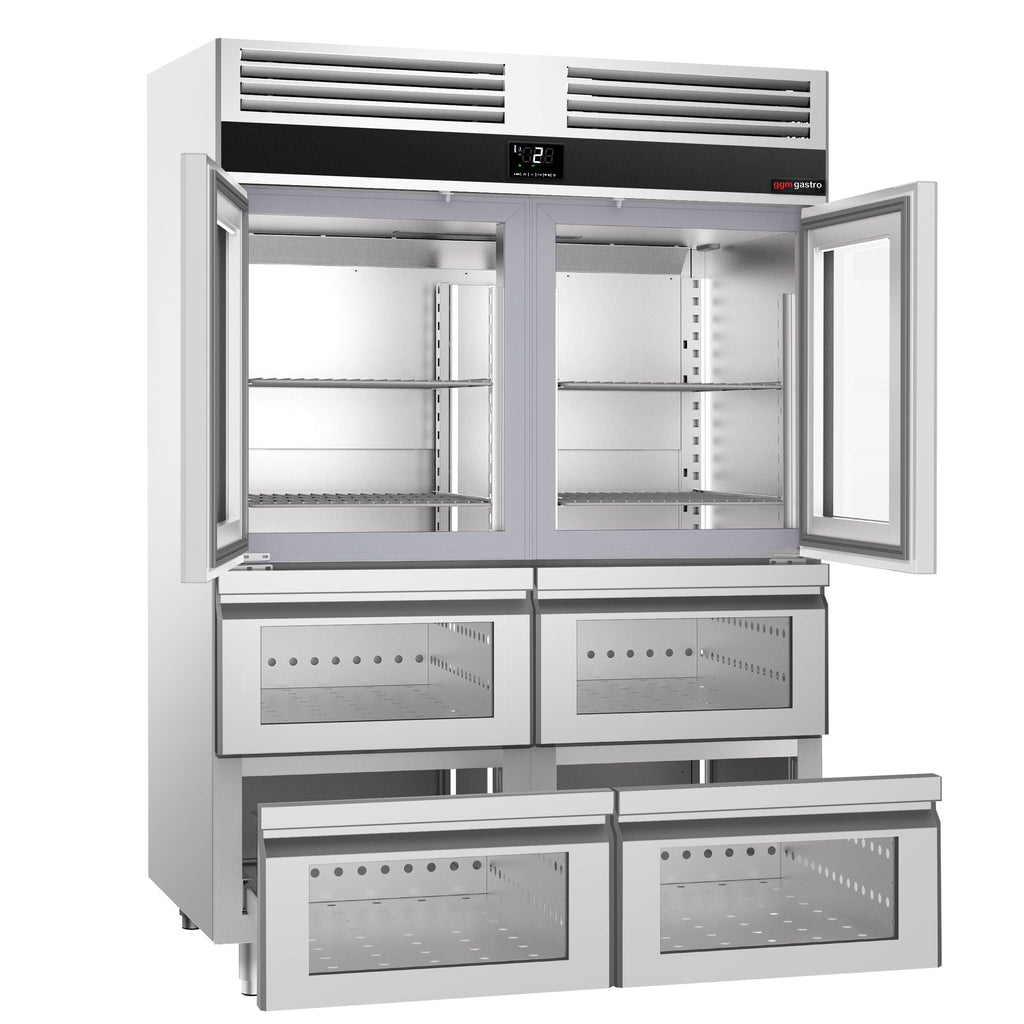 Refrigerator Premium - GN 2/1 - 1400 liters - 2 half glass doors & 4 glass drawers