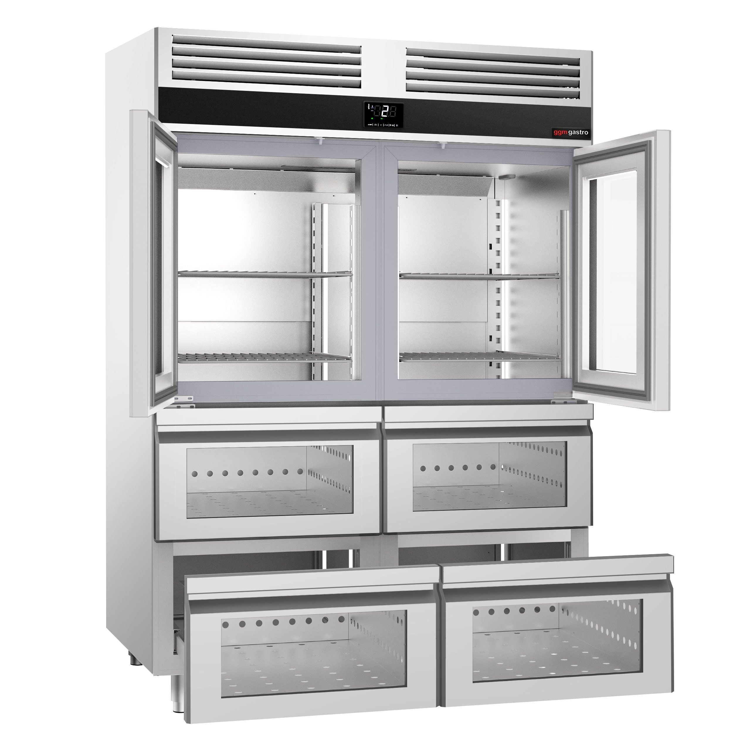 Refrigerator Premium - GN 2/1 - 1400 liters - 2 half glass doors & 4 glass drawers