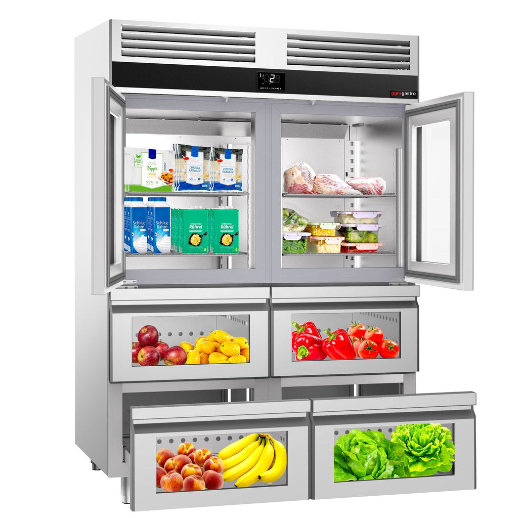 Refrigerator Premium - GN 2/1 - 1400 liters - 2 half glass doors & 4 glass drawers