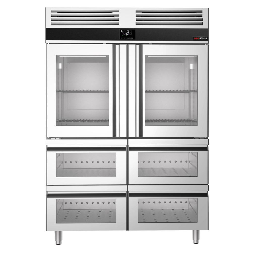 Refrigerator Premium - GN 2/1 - 1400 liters - 2 half glass doors & 4 glass drawers