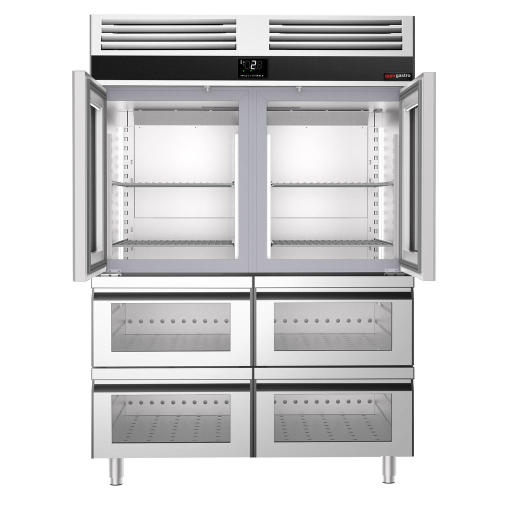 Refrigerator Premium - GN 2/1 - 1400 liters - 2 half glass doors & 4 glass drawers