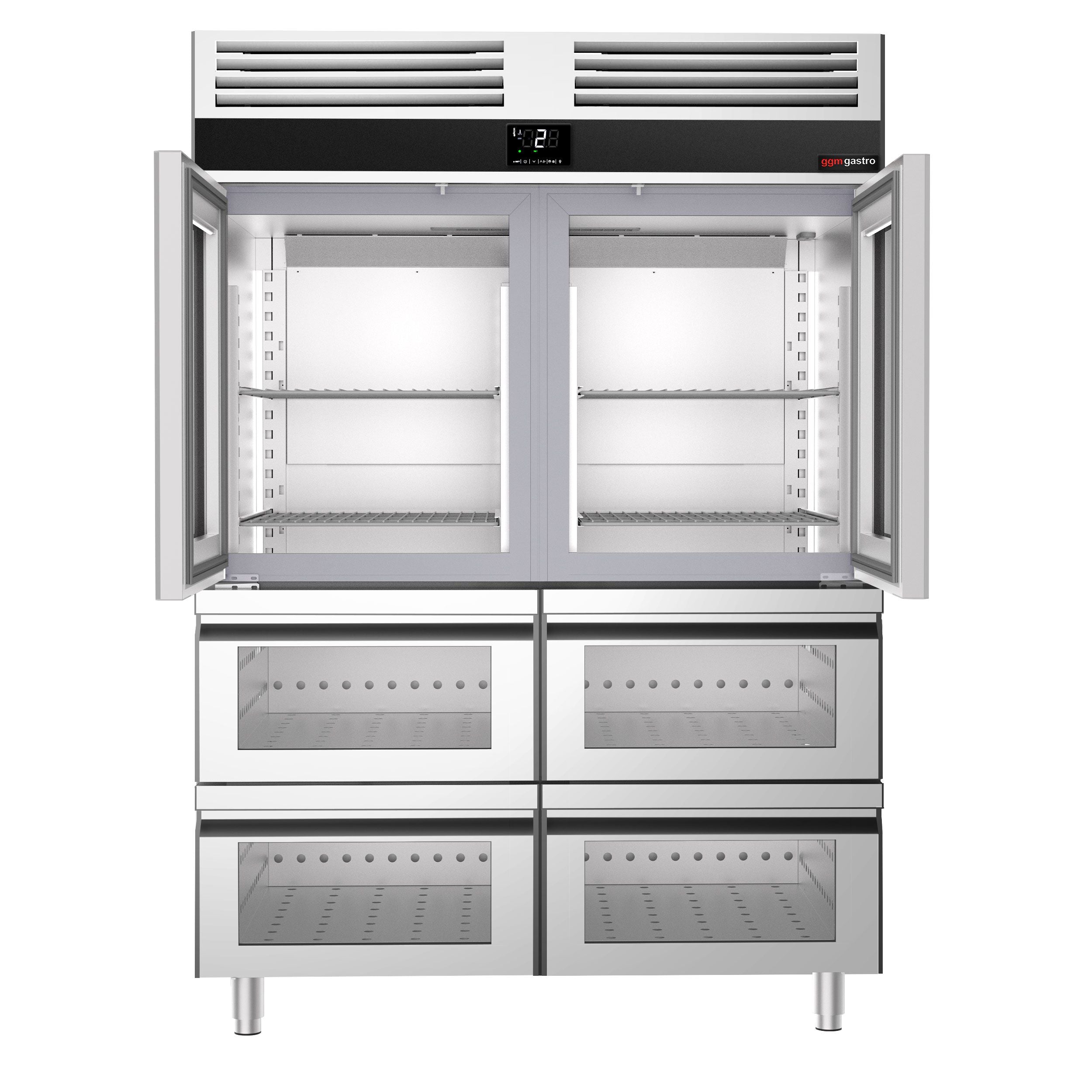 Refrigerator Premium - GN 2/1 - 1400 liters - 2 half glass doors & 4 glass drawers