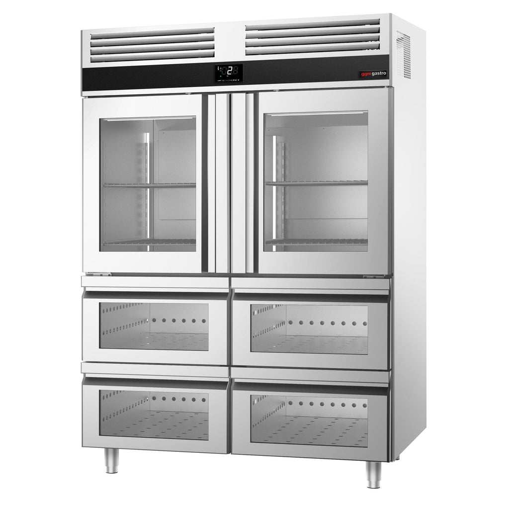 Refrigerator Premium - GN 2/1 - 1400 liters - 2 half glass doors & 4 glass drawers
