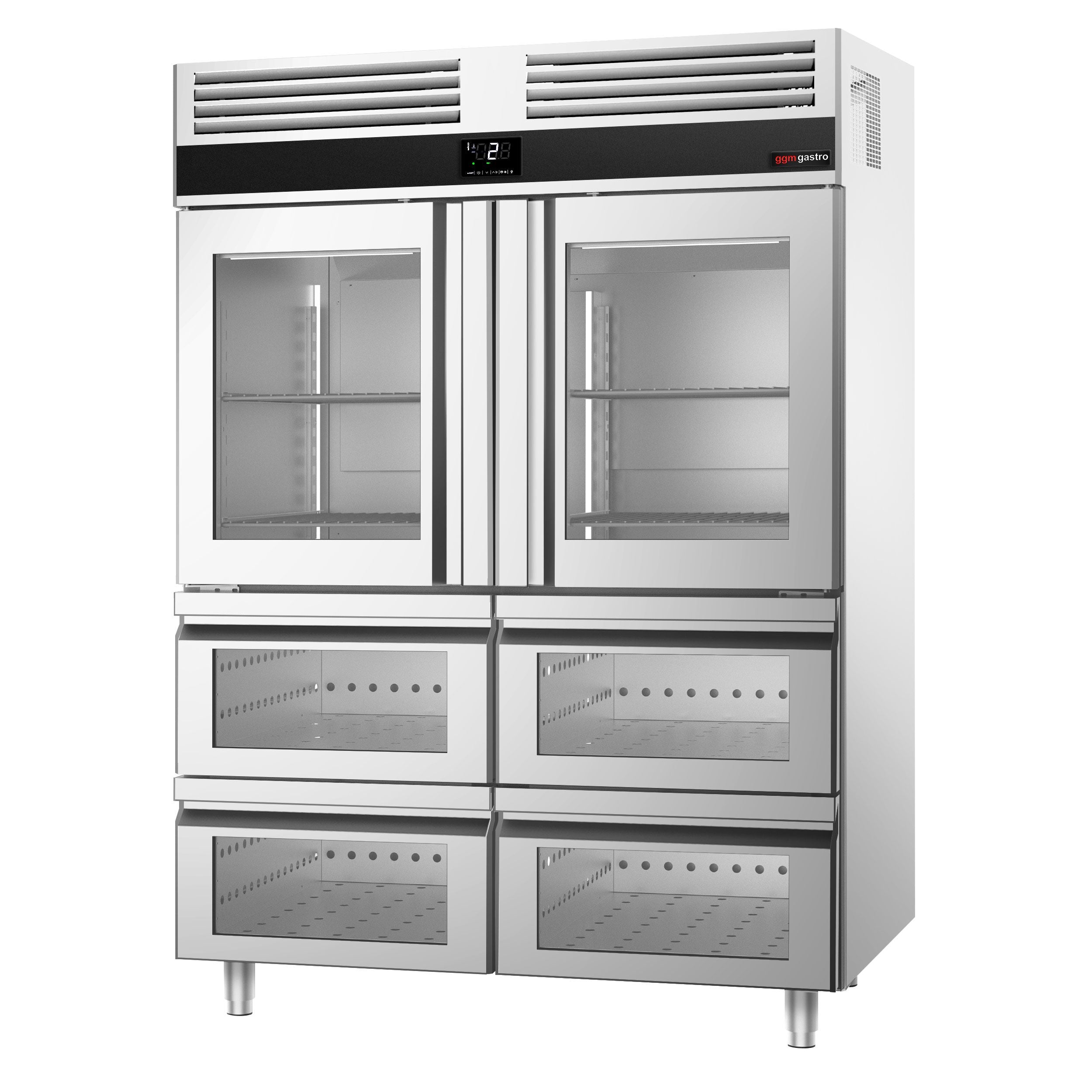 Refrigerator Premium - GN 2/1 - 1400 liters - 2 half glass doors & 4 glass drawers