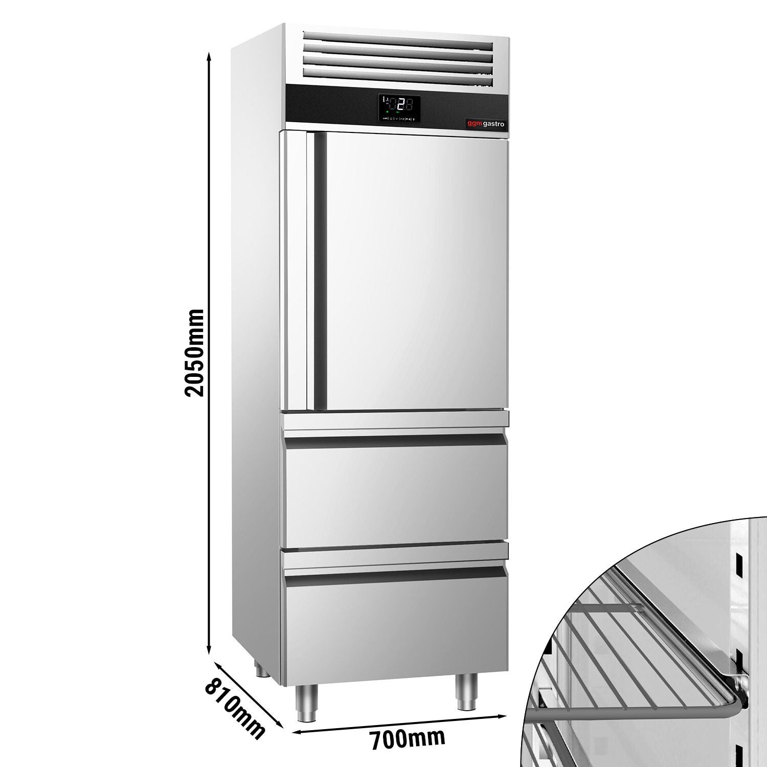 Deep Freezer Premium - GN 2/1 - 700 Lt. - 1 stainless steel half door & 2 drawers