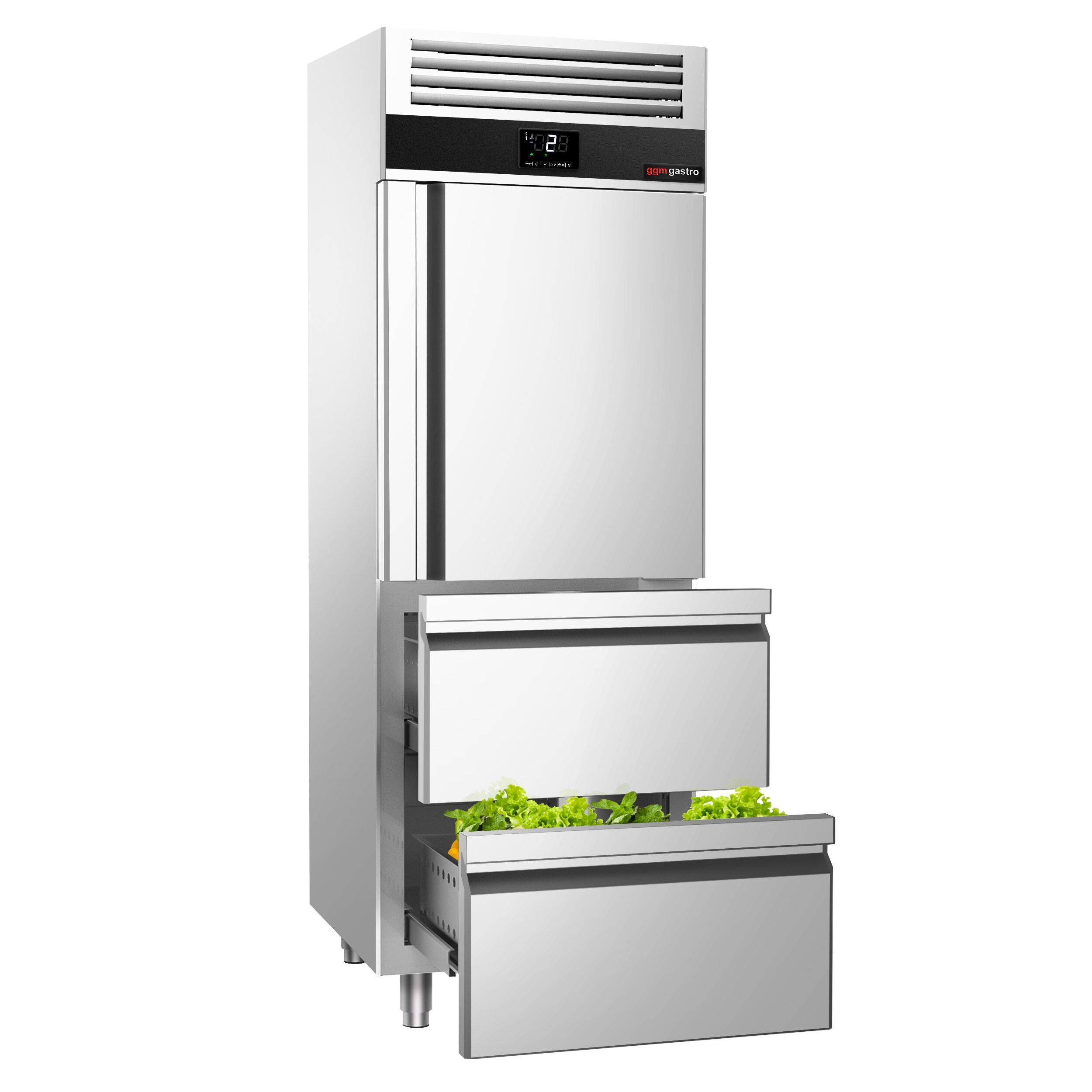 Refrigerator Premium - GN 2/1 - 700 Liter - 1 Stainless Steel With Half Doors & 2 Drawers