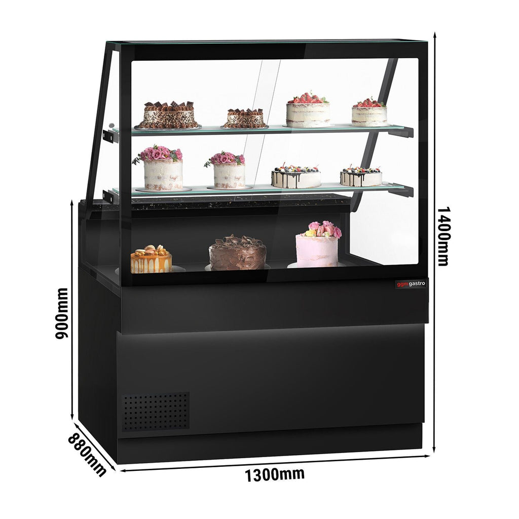 Cooled Showcase Toronto- 1300mm - 2 Shelves - Black Front Panel - Black Granite Working Call