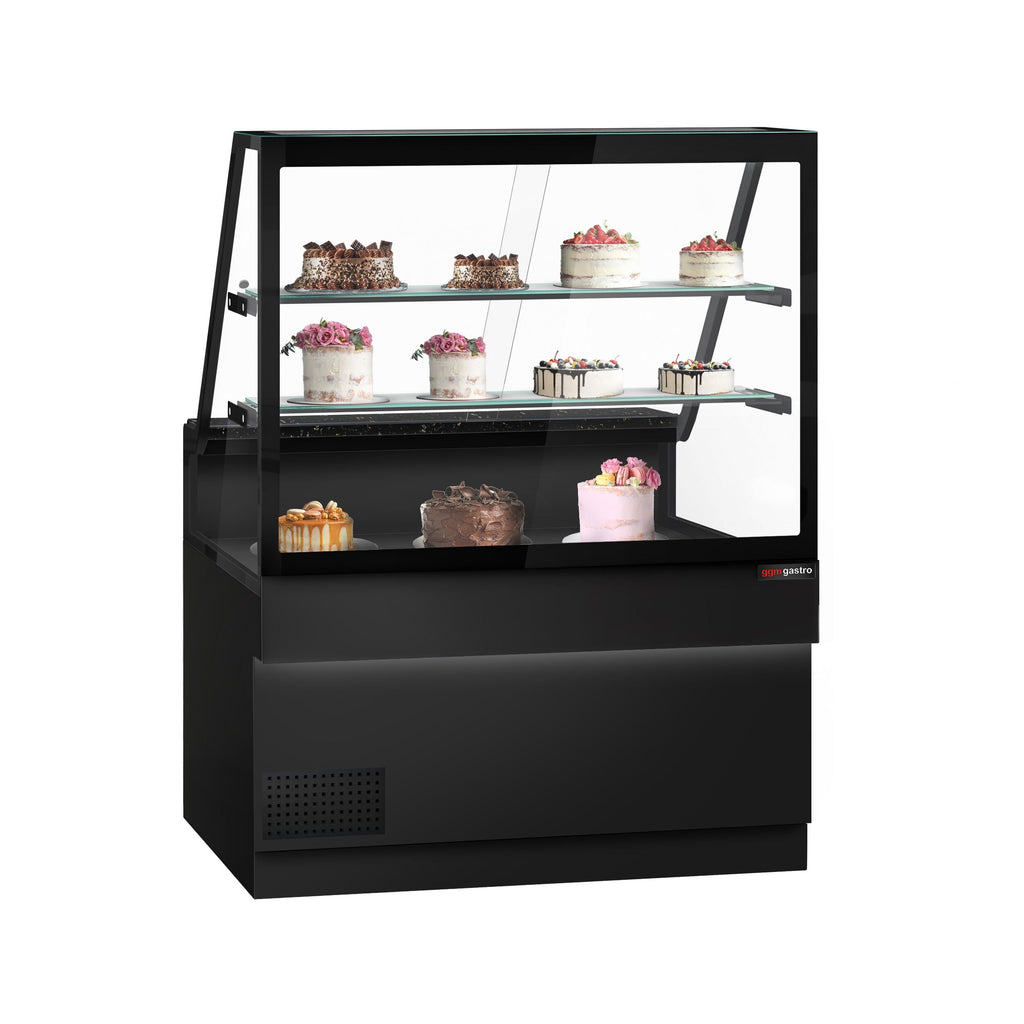 Cooled Showcase Toronto- 1300mm - 2 Shelves - Black Front Panel - Black Granite Working Call