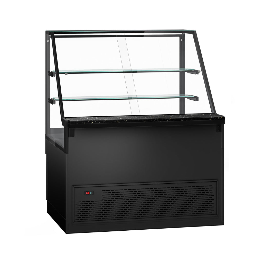 Cooled Showcase Toronto- 1300mm - 2 Shelves - Black Front Panel - Black Granite Working Call