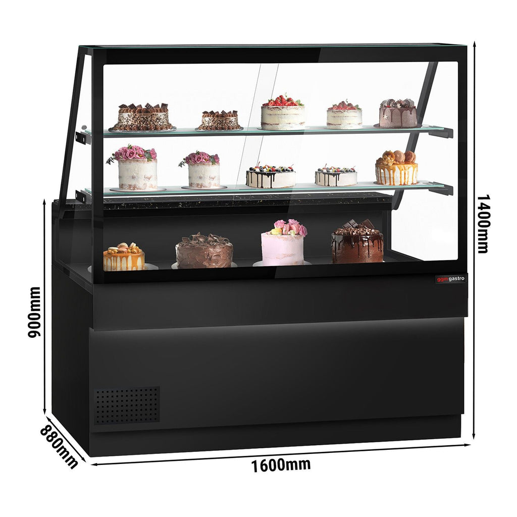 Cooling Showcase Toronto- 1600mm - 2 Shelves - Black Front Panel - Black Granite Working Call
