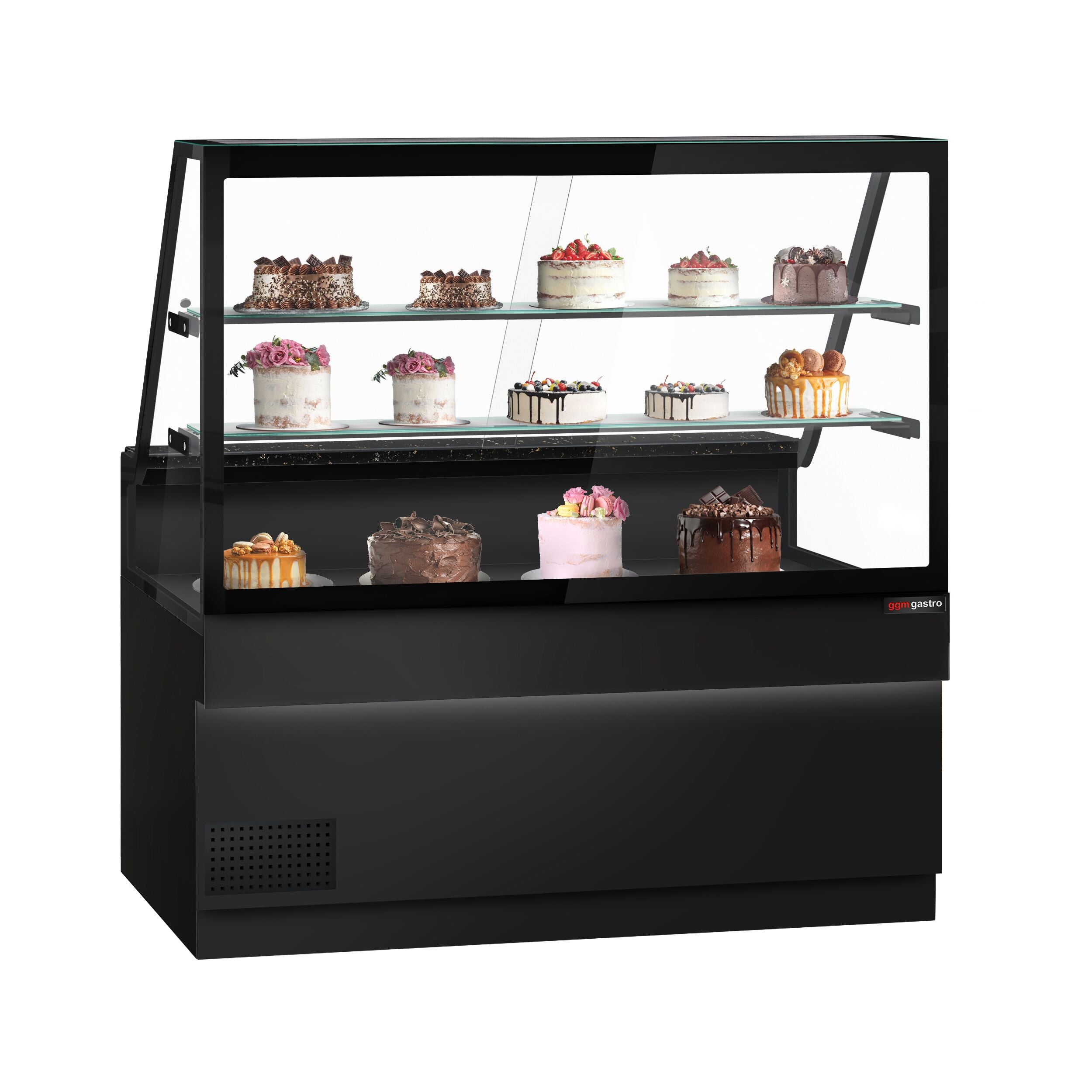 Cooling Showcase Toronto- 1600mm - 2 Shelves - Black Front Panel - Black Granite Working Call