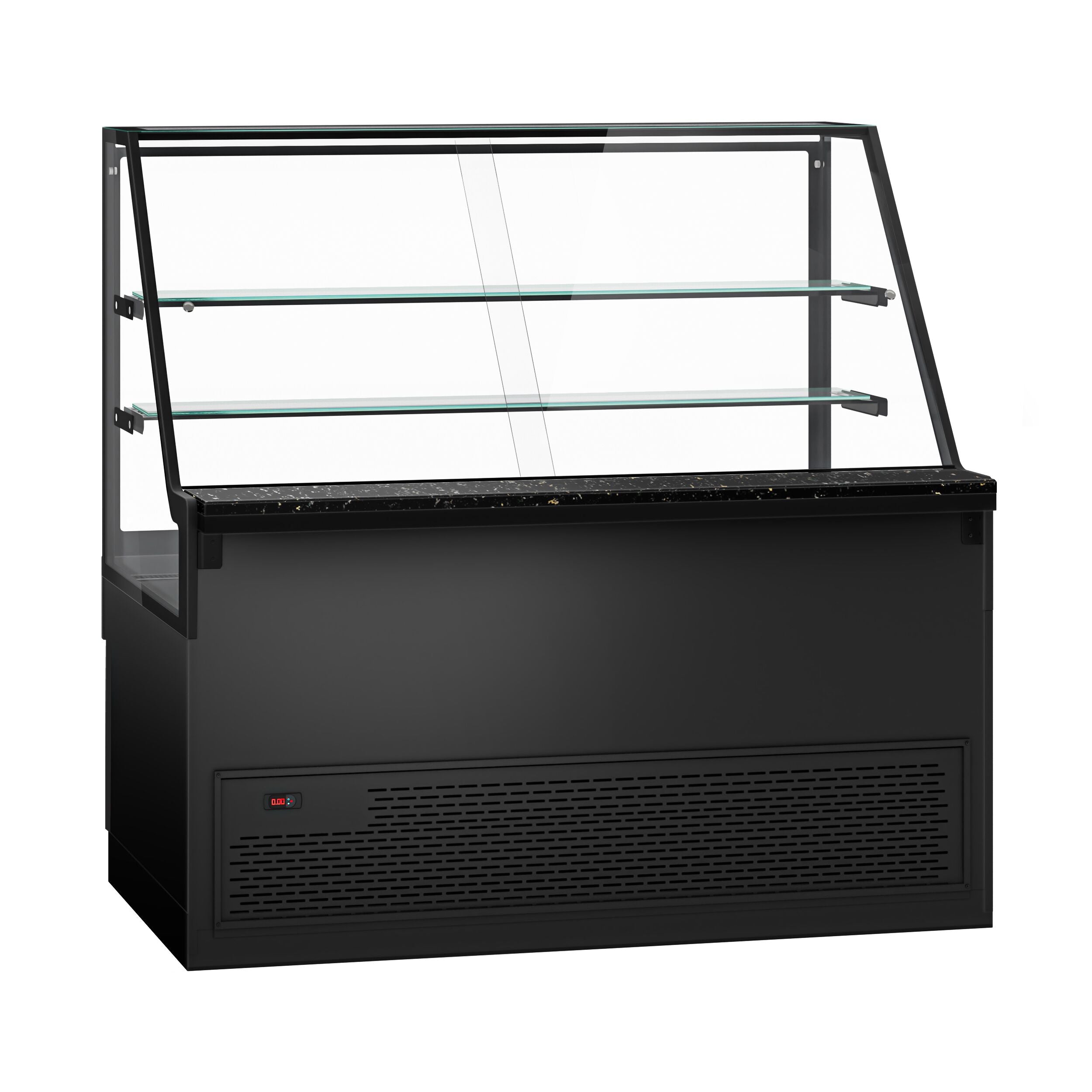 Cooling Showcase Toronto- 1600mm - 2 Shelves - Black Front Panel - Black Granite Working Call