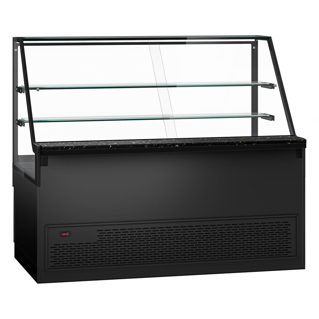 Cooled Showcase Toronto- 2000mm - 2 Shelves - Black Front Panel - Black Granite Working Call