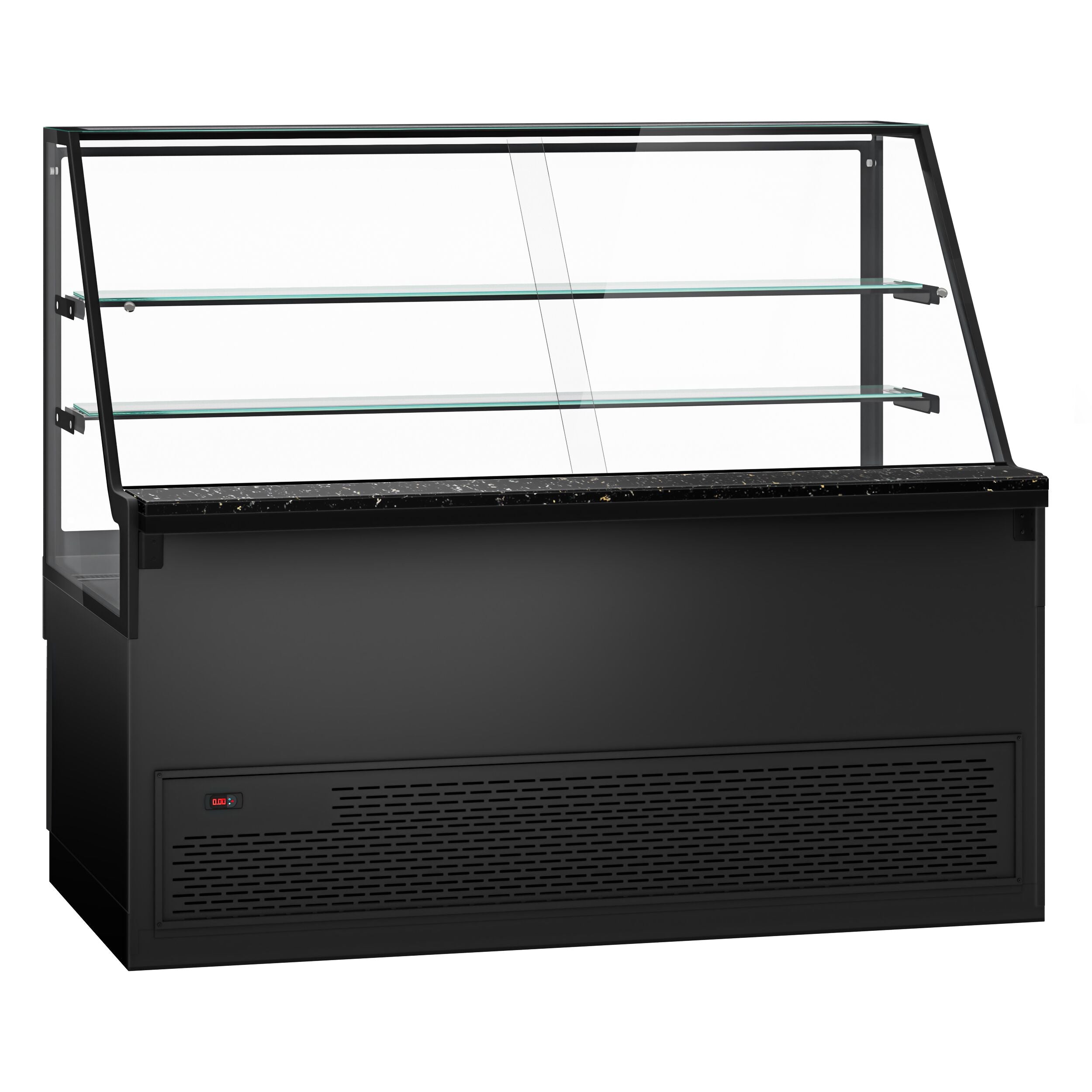 Cooled Showcase Toronto- 2000mm - 2 Shelves - Black Front Panel - Black Granite Working Call