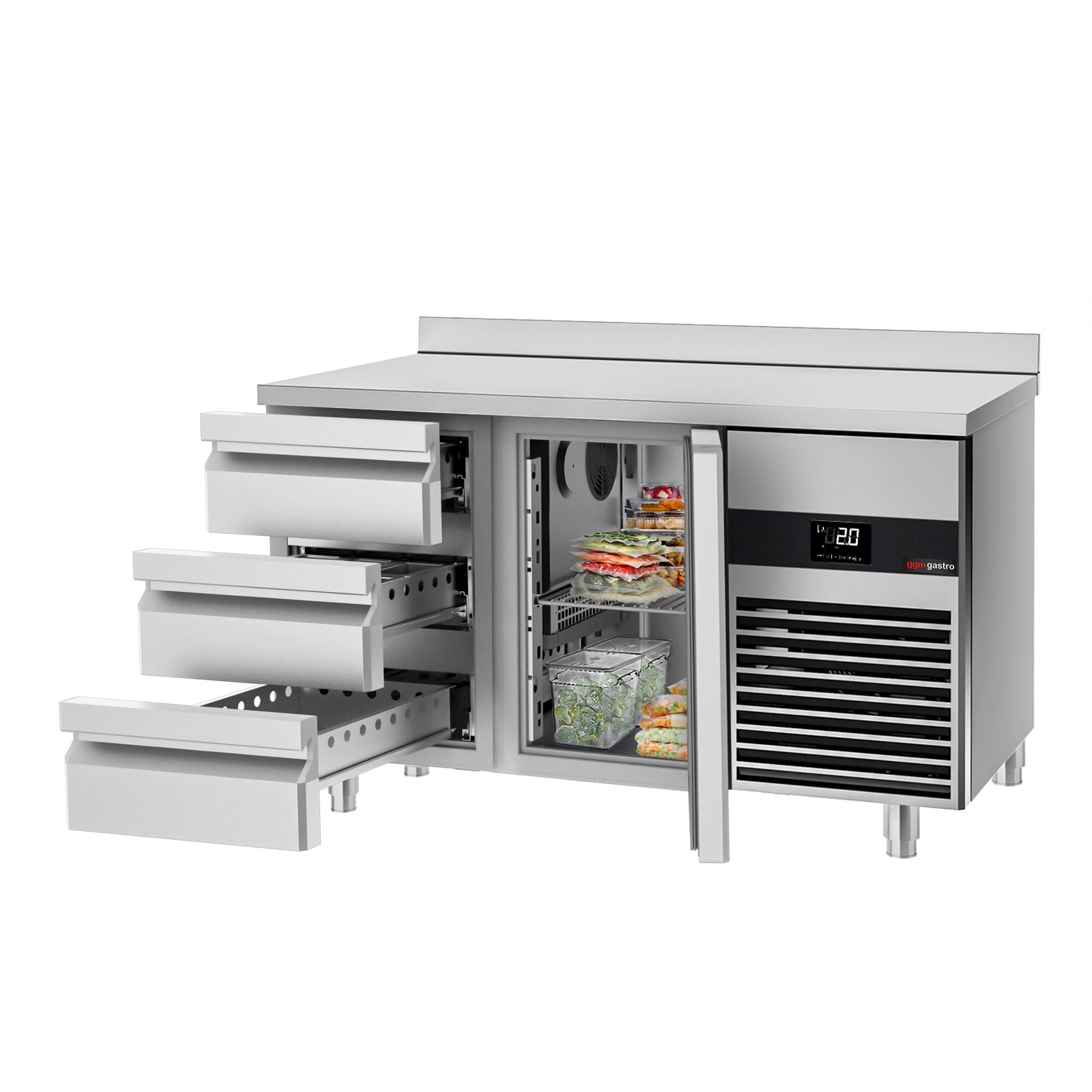 Cooling counter premium - 1400x700mm - 1 door & 3 drawers & backs