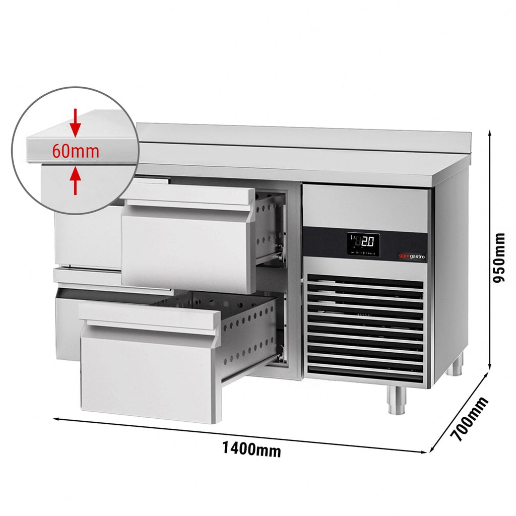 Cooling counter premium - 1,4 x 0.7 m - no doorless, grilled and non -ray