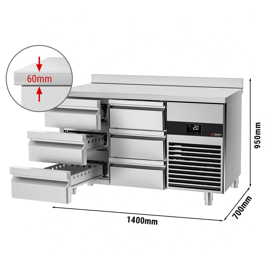 Cooling counter premium - 1400x700mm - 6 drawers & backed