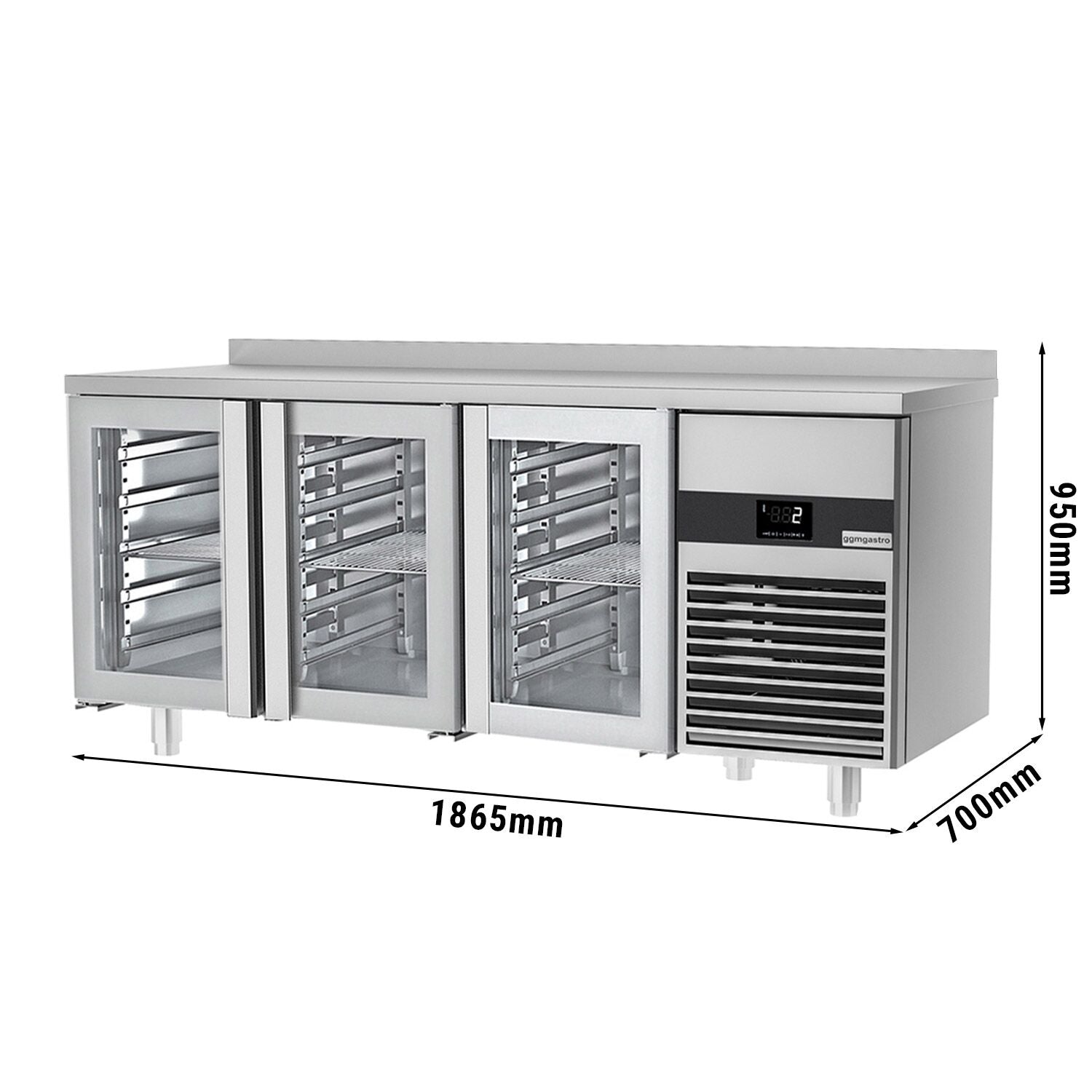 Cooling counter premium - 1865x700mm & 3 glass doors & back