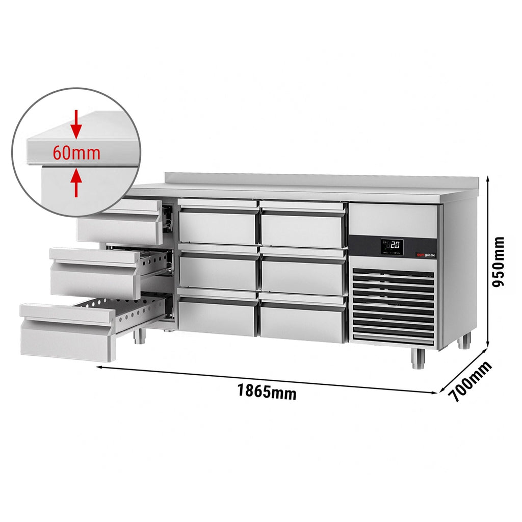 Cooling counter premium - 1865x700mm - 9 drawer & backed