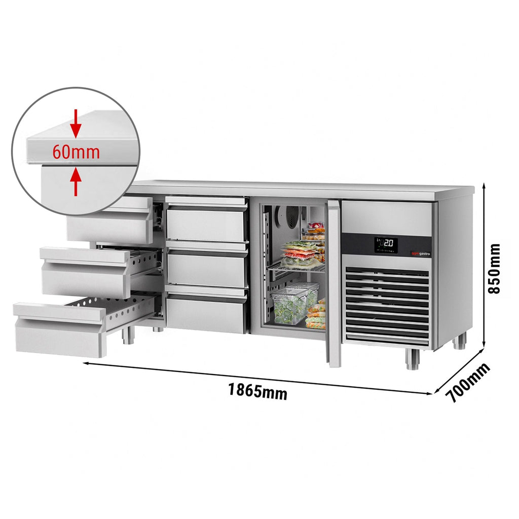 Cooling counter premium - 1865x700mm - 1 door & 6 drawers