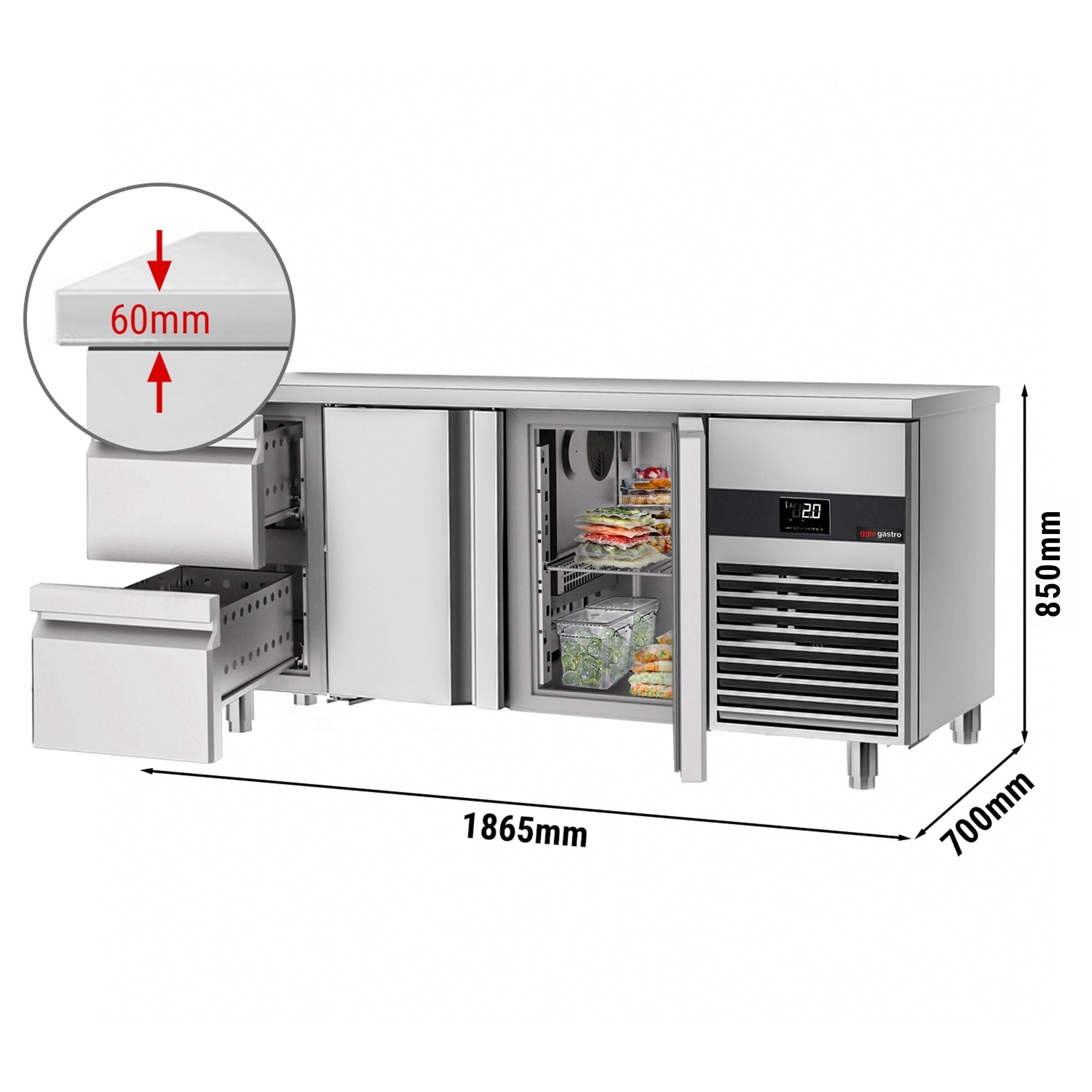 Cooling counter premium - 1865x700mm - 2 doors & 2 drawers