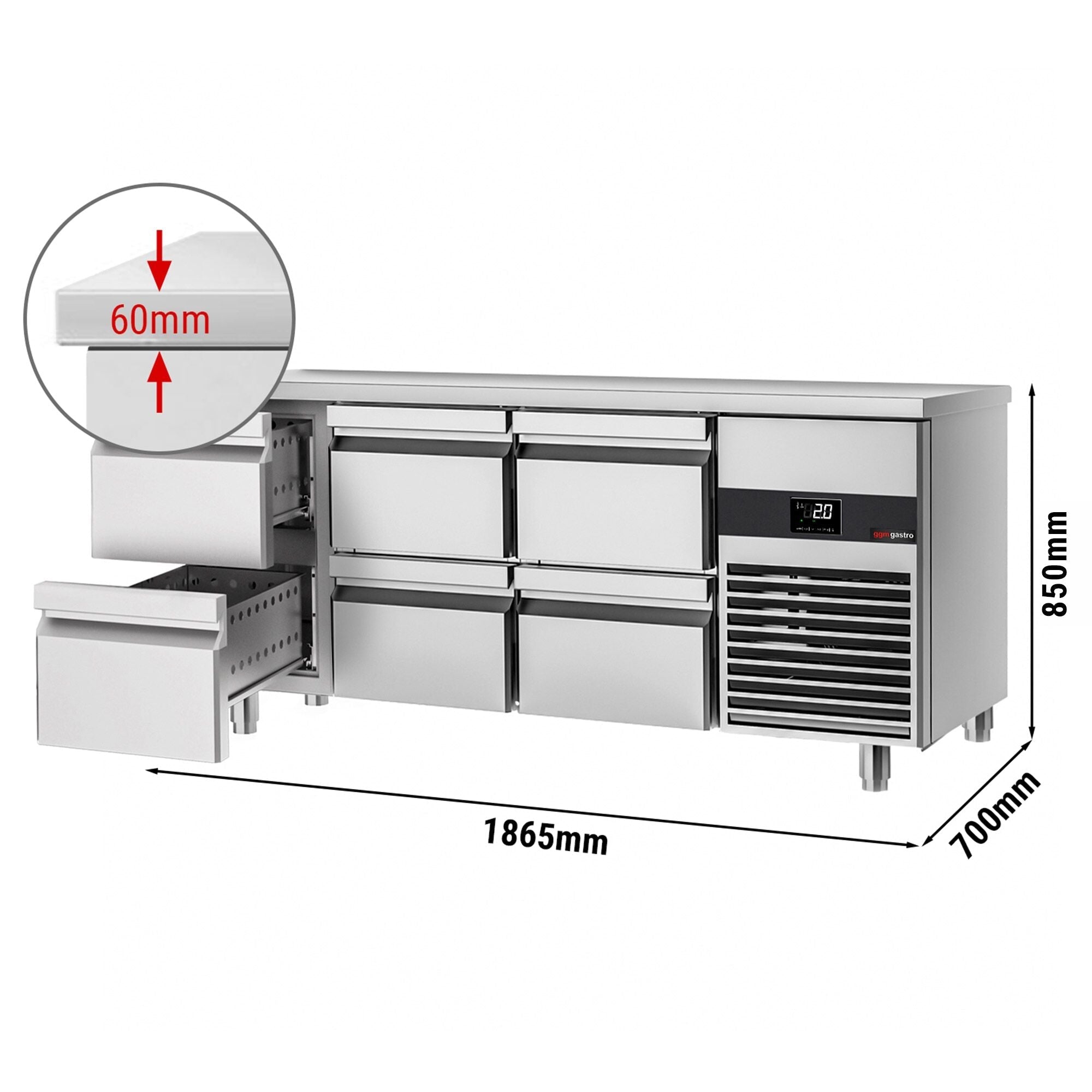 Cooled counter premium - 1865x700mm - 6 drawers
