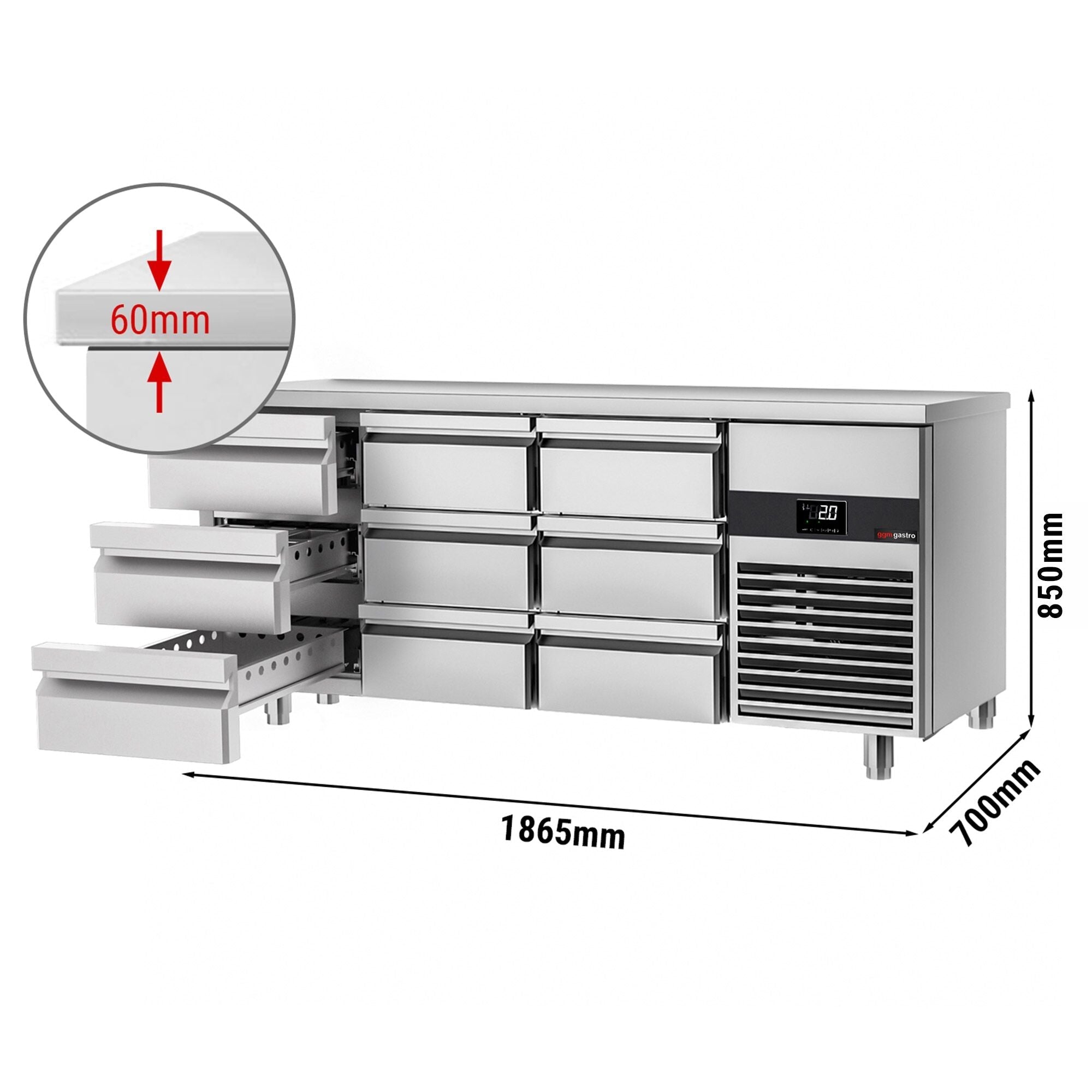 Cooled counter premium - 1865x700mm - 9 drawers