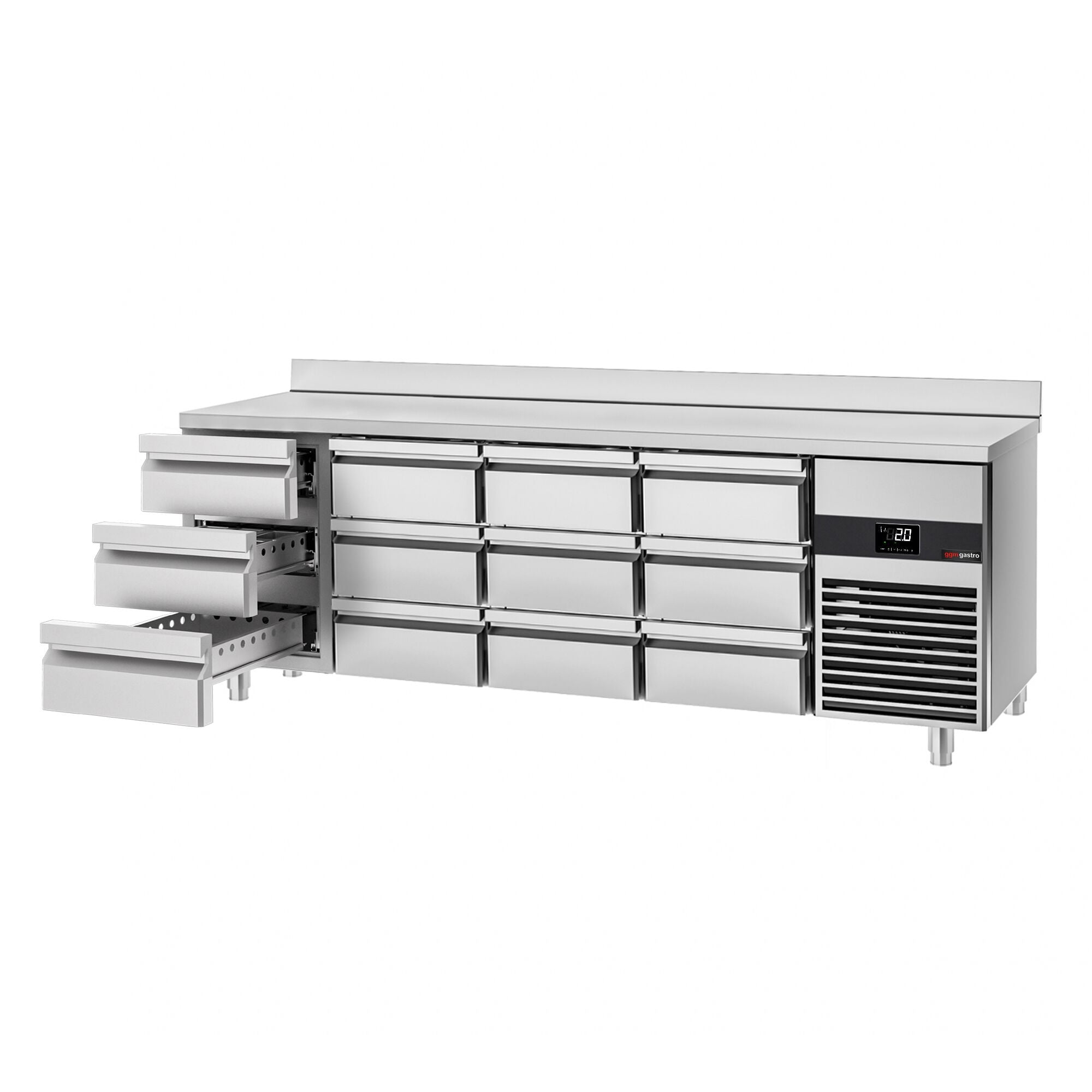 Cooling counter premium - 2330x700mm - 12 drawers & backed