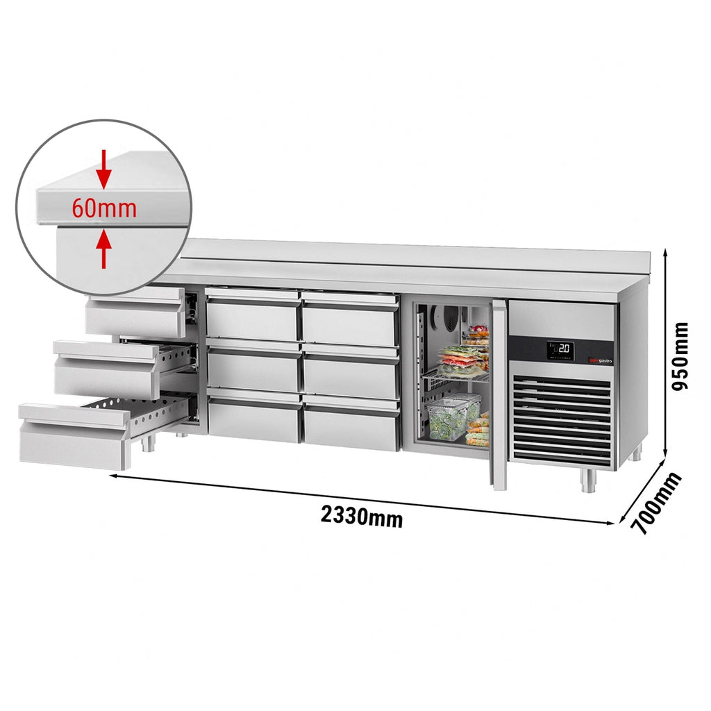 Cooling counter premıum -2330x700mm -1 door & 9 drawer -& Back