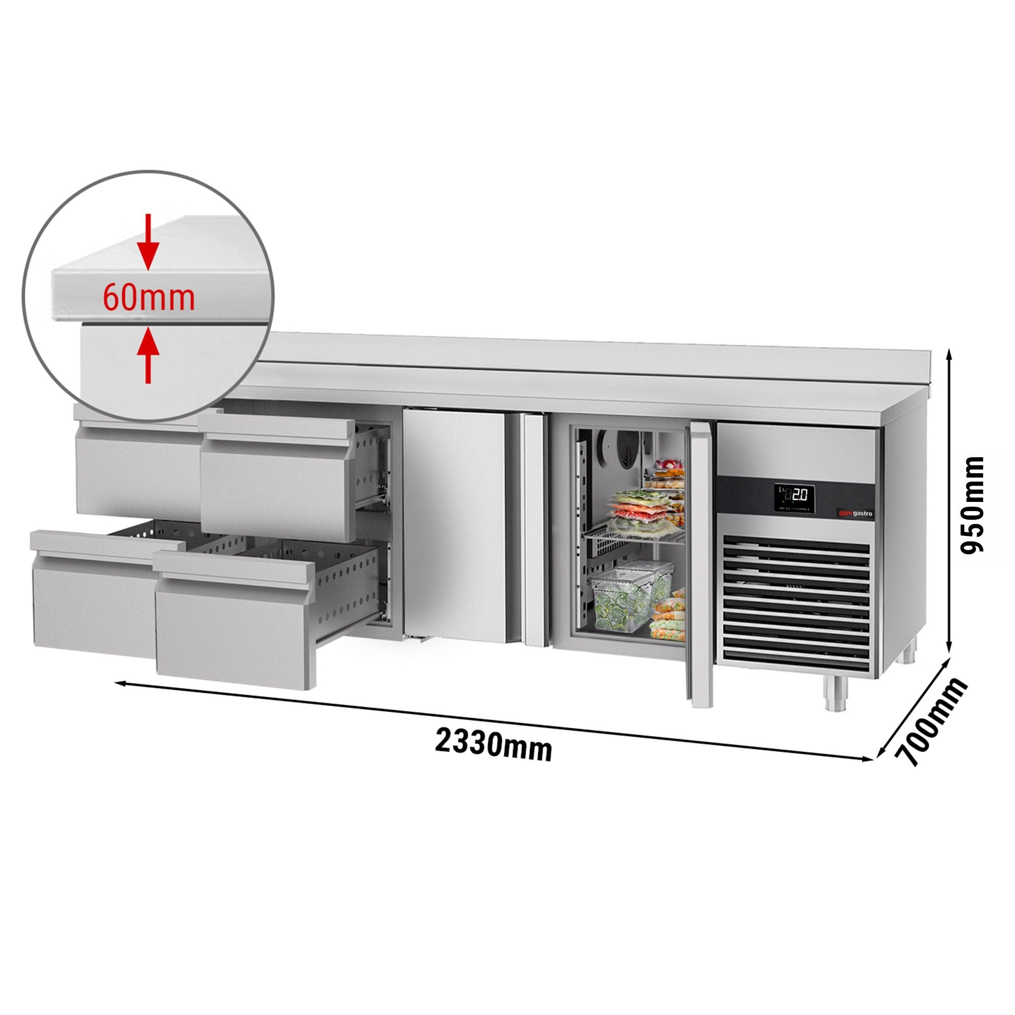 Cooling counter premıum - 2330x700mm -2 door & 4 drawer & Back